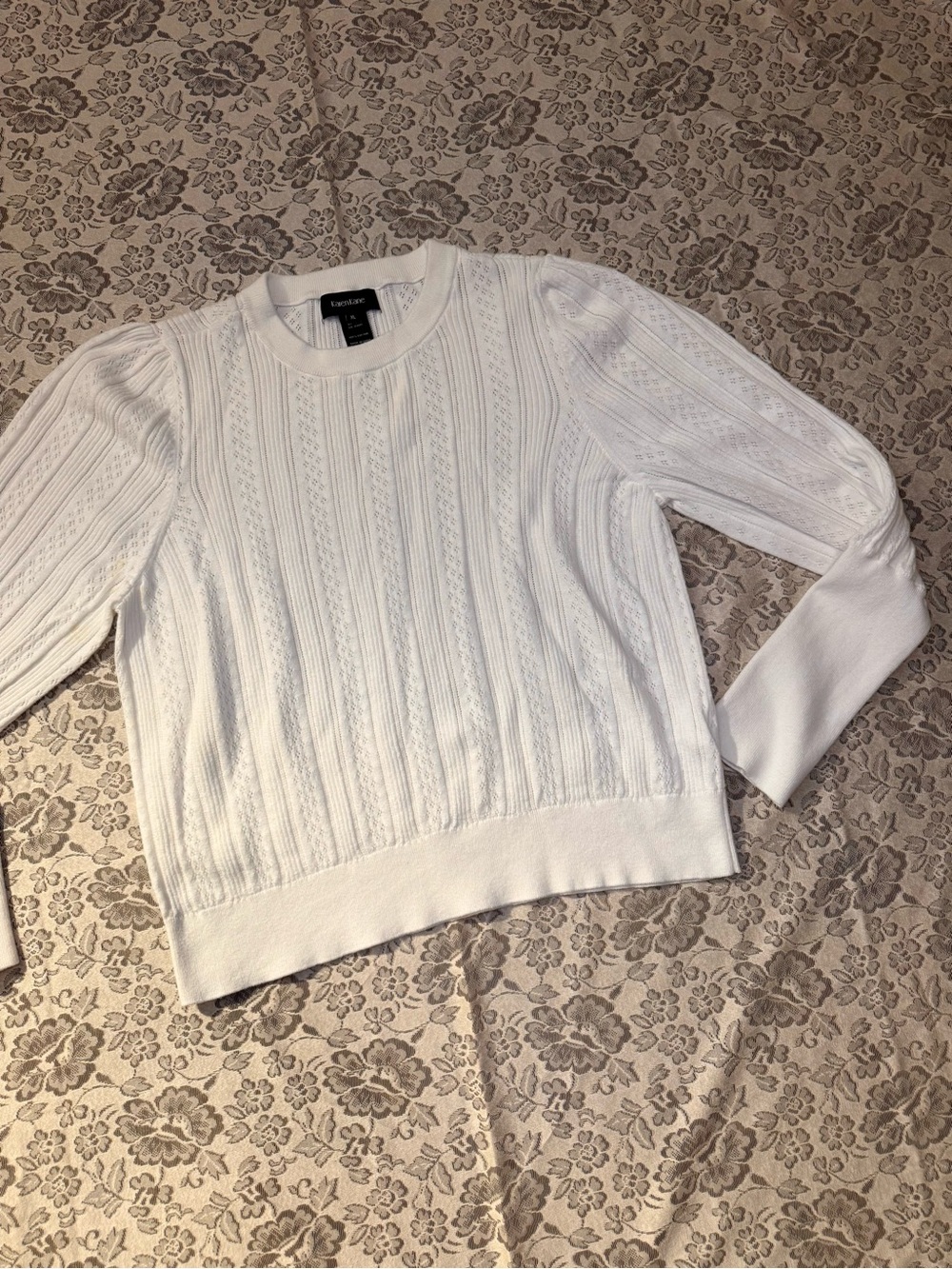 Karen Kane White Textured Crewneck Sweater 100% Cotton